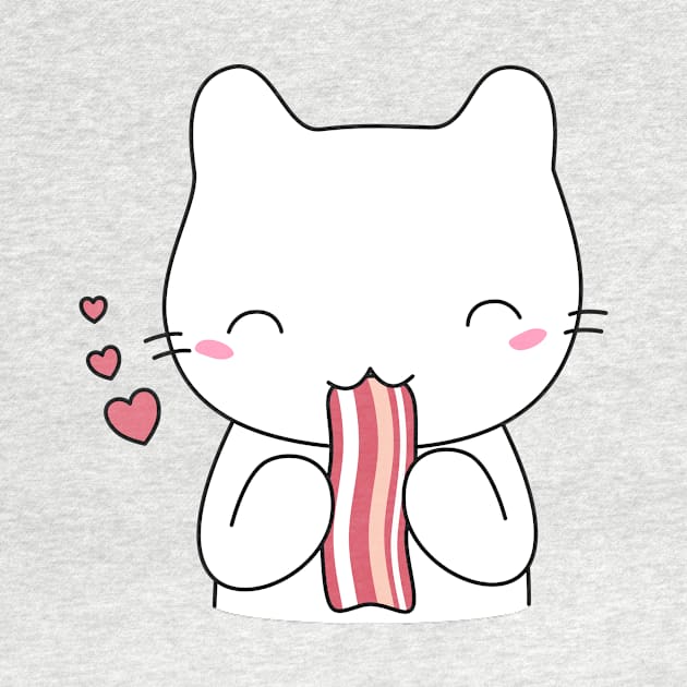 Cute Bacon Eating Cat T-Shirt by happinessinatee